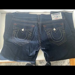 LIKE NEW! Men’s True Religion Brand Jeans Blue W Orange Stitch Sz 40 Waist.
